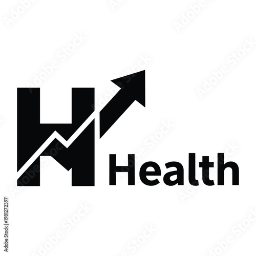 Health logo with letter H and upward arrow graph