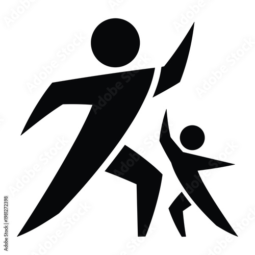 Abstract figures running child and adult