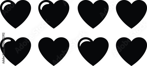 Heart Shape Vector Icon Pack Featuring Silhouette Icons with Transport Symbols, Love, Care, Health, Relationship, and Romantic Elements, Creative Digital Illustration for Apps, UI, and Design Projects