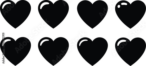 Heart Shape Vector Icon Pack Featuring Silhouette Icons with Transport Symbols, Love, Care, Health, Relationship, and Romantic Elements, Creative Digital Illustration for Apps, UI, and Design Projects