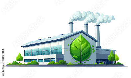 Green Factory Icon – Eco Friendly Industry Sustainable Production Vector