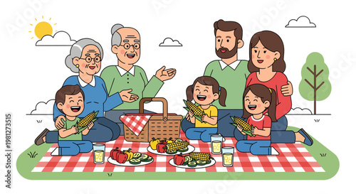 Happy family having a picnic in the park outdoors together