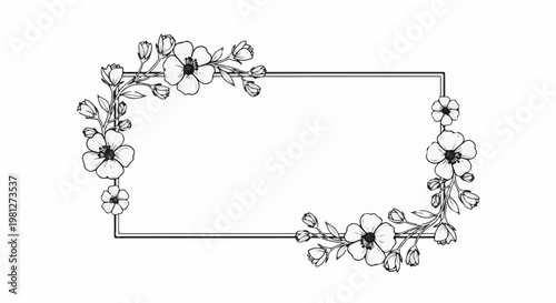 Decorative floral border frame with delicate blossoms and buds
