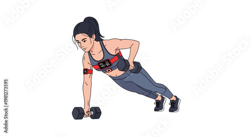 woman doing push-ups with dumbbells fitness exercise