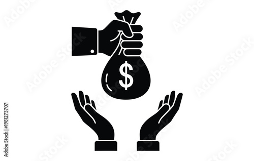 Financial support and giving hands receiving money in a black silhouette
