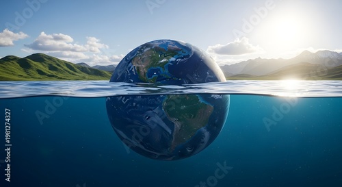 Half submerged earth a view of land and ocean combined