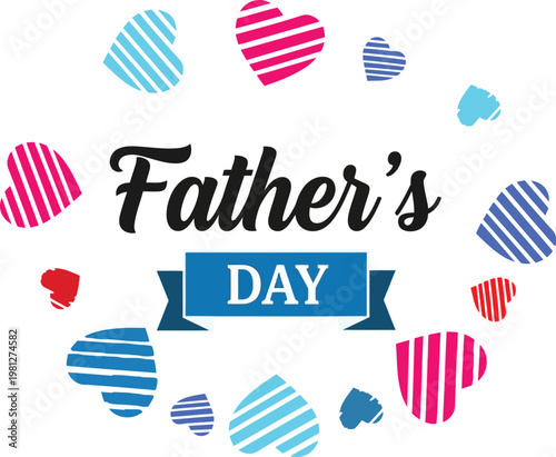 Colorful fathers day greeting card with hearts and stripes