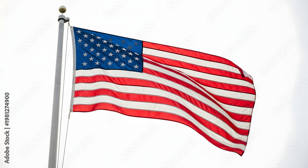 Obraz premium Waving american flag against a white background symbol of freedom and patriotism