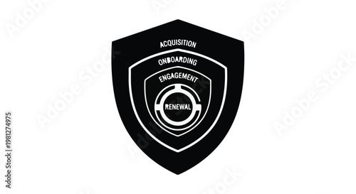 Shield logo emblem with acquisition department management text in black and white color on white background