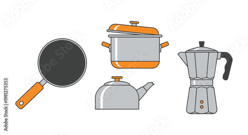Camping cookware Line art clean abstract decorative vector