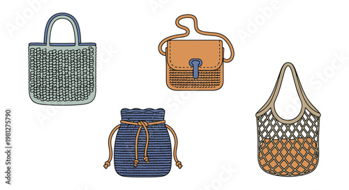 Crochet Bag Line art vector abstract minimal creative illustration