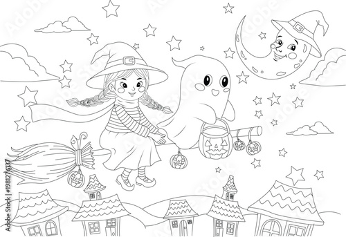 Cute Halloween Cupcake with Skull Decoration Coloring Page for Kids