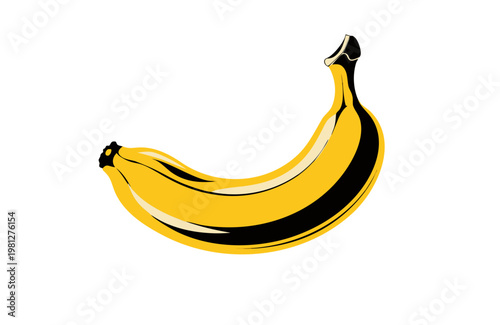 A vibrant yellow fresh ripe banana vector illustration graphic design featuring bold black outlines, a smooth curved shape, and subtle shadow details, creating an appealing and modern aesthetic perfec