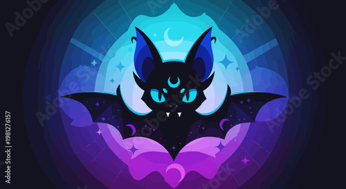 A cartoon bat with blue eyes.