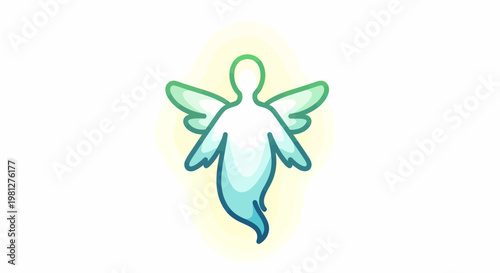 A blue and green angel figure.