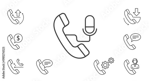 Black line art telephone icons set.