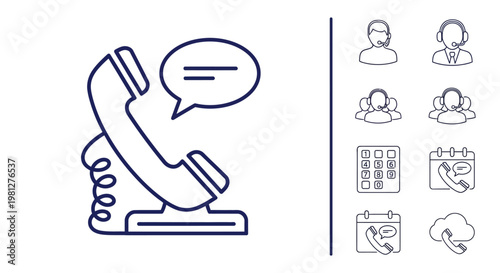 Telephone with speech bubble icon.