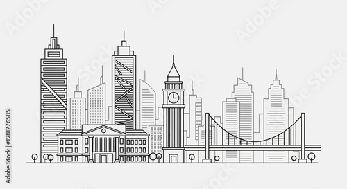 Chicago City Skyline Urban Landscape Illustration.