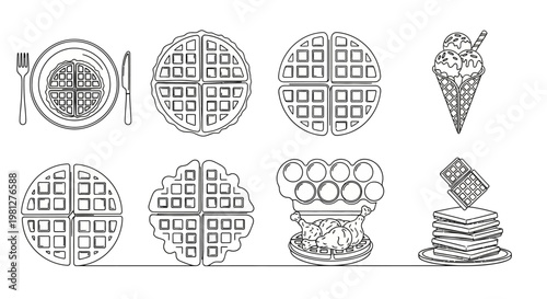Waffles and sweet breakfast food items.