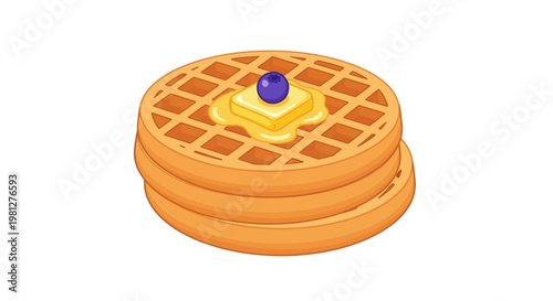 Stack of Waffles with Butter Blueberry.