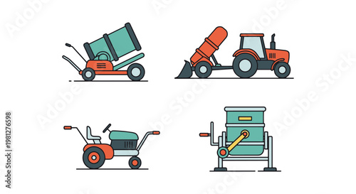 Compost Turner Line art vector simple color shapes illustration