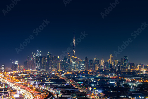 Fotografia Dubai City Skyline by Night