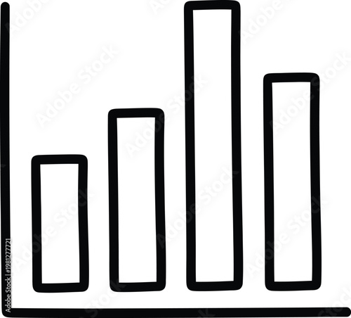 Simple black and white bar graph sketch illustrating data and statistical trends in a minimalist style