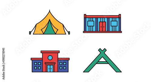 Emergency shelter Line art simple abstract decorative vector