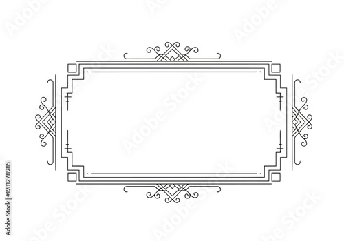 A sleek black and white rectangular Art Deco frame with geometric lines and elegant flourishes.