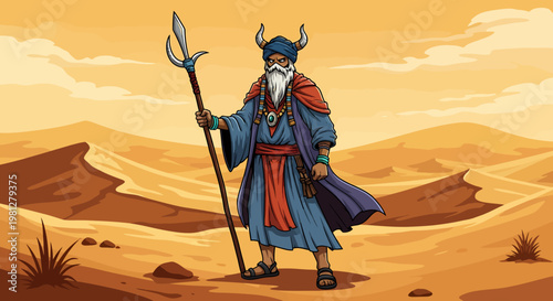 Cartoon wizard with long white beard.