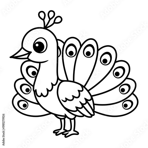 Cute Cartoon Peacock Coloring Page for Kids