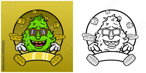 Cheese Flavor with Weed Mascot Cartoon. Weed Design For Logo, Label and Packaging Product.