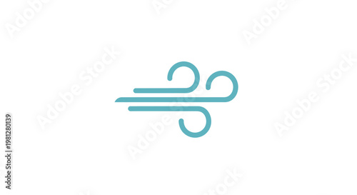 Minimalist representation of wind movement in turquoise on white background