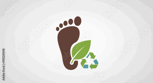 Ecological footprint concept with recycling symbol and green leaf illustration