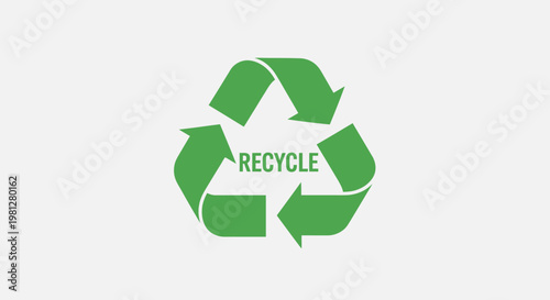 Green recycling symbol with text on a light gray background representing sustainability.