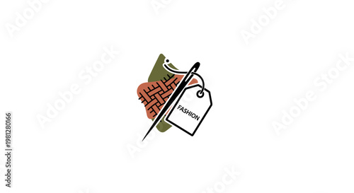 Minimalistic fashion logo with needle, fabric textures and tag in an elegant design