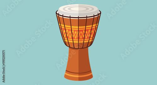 Flat vector illustration of a traditional African djembe drum on a blue background