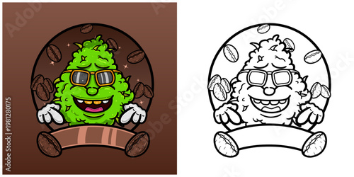 Coffee Flavor with Weed Mascot Cartoon. Weed Design For Logo, Label and Packaging Product.
