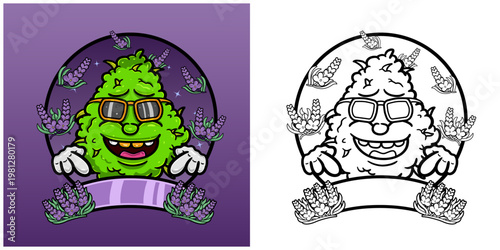 Lavender Flavor with Weed Mascot Cartoon. Weed Design For Logo, Label and Packaging Product.