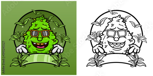 Tea Flavor with Weed Mascot Cartoon. Weed Design For Logo, Label and Packaging Product.