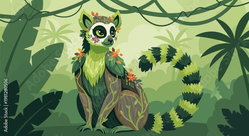 Colorful Lemur with Flower Crown.