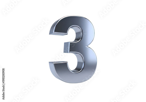 A shiny metallic silver number three is prominently displayed on transparent background