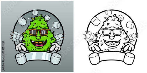 Marshmallow Flavor with Weed Mascot Cartoon. Weed Design For Logo, Label and Packaging Product.