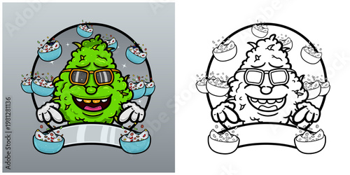 Cereals Flavor with Weed Mascot Cartoon. Weed Design For Logo, Label and Packaging Product.