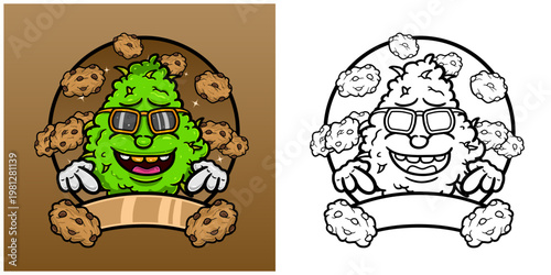 Cookies Flavor with Weed Mascot Cartoon. Weed Design For Logo, Label and Packaging Product.