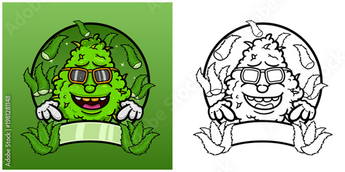 Aloe Vera Flavor with Weed Mascot Cartoon. Weed Design For Logo, Label and Packaging Product.