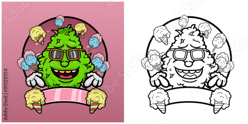 Cotton Candy Flavor with Weed Mascot Cartoon. Weed Design For Logo, Label and Packaging Product.