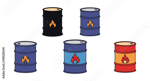 Flammable fuel barrel Line art minimal abstract color vector