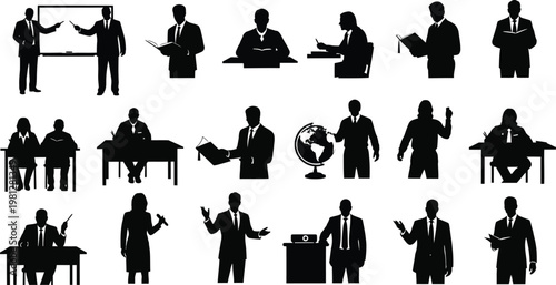 Diverse illustrations of business professionals in various presentation scenarios