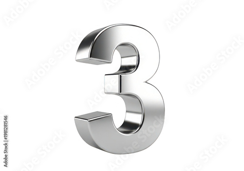 A shiny chrome like number three stands out against black ideal for digital projects on transparent background